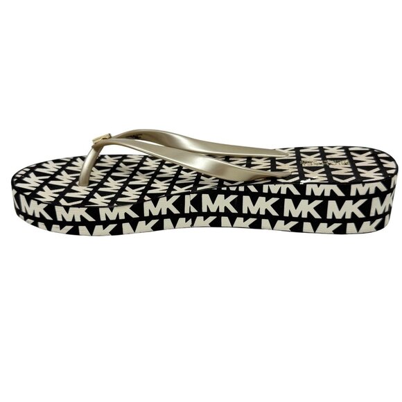 Michael Kors Bedford Glam Womens Flip-Flops Sandals Brown Logo Wedge Jelly 10 - Picture 3 of 13